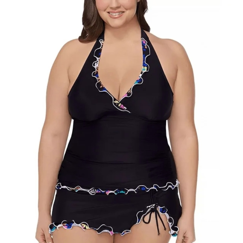 Island Escape Plus Size Halter-Neck Underwire Mariposa Black 20W